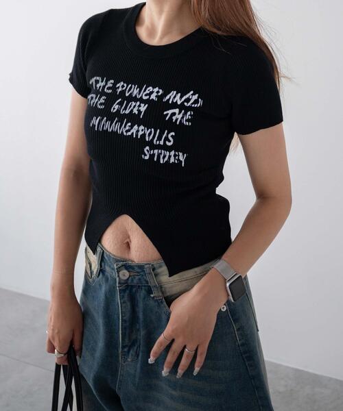 dispark(ディスパーク)の「DISPARK/手書き風ロゴウエストタックデザインリブT(Tシャツ/カットソー・レディース・ブラック/グレー・FREE)」の12枚目の写真