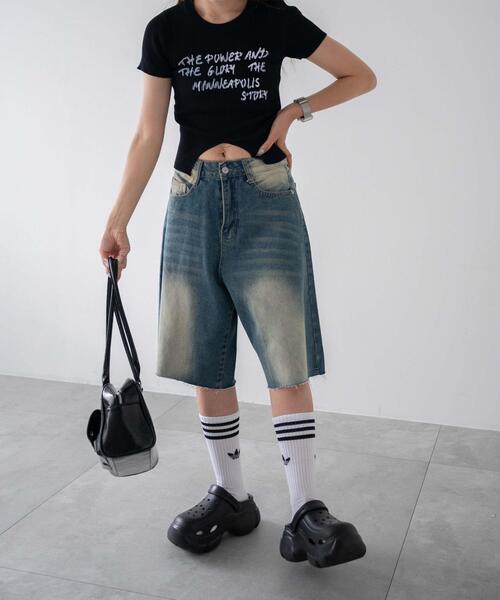 dispark(ディスパーク)の「DISPARK/手書き風ロゴウエストタックデザインリブT(Tシャツ/カットソー・レディース・ブラック/グレー・FREE)」の14枚目の写真