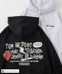 【TOM&JERRY/トムとジェリー】ワンポイント&バックBIG発泡プリント ファニーイラストデザイン ビッグシルエット 裏起毛プルパーカー/フーディ