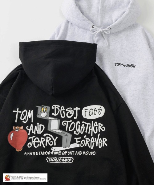 Tom＆Jerry（トムアンドジェリー）の「【TOM＆JERRY/トムとジェリー】ワンポイント＆バックBIG発泡プリント ファニーイラストデザイン ビッグシルエット 裏起毛プルパーカー/フーディ（パーカー・レディース・アッシュグレー/オレンジ/ライトグリーン/ブラック・M/XL/L）」の2枚目の写真