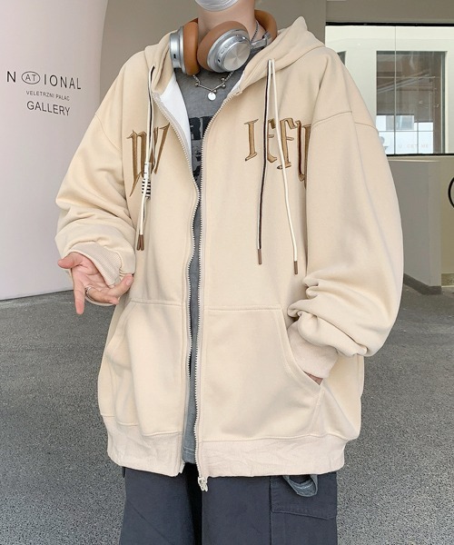 セール】【FVLMEN】logo embroidery zip parka/ロゴ 刺繍 ジップ