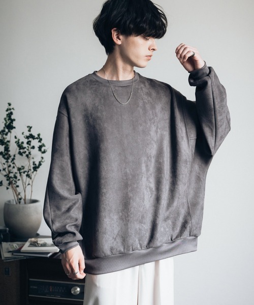 Rocky Monroe（ロッキーモンロー）の「オーバーサイズ カットスエードドルマンプルオーバー（スウェット・メンズ・ブラック/グレイッシュベージュ/チャコール/ブラウン/ライトグレー・M/L/XL）」の4枚目の写真