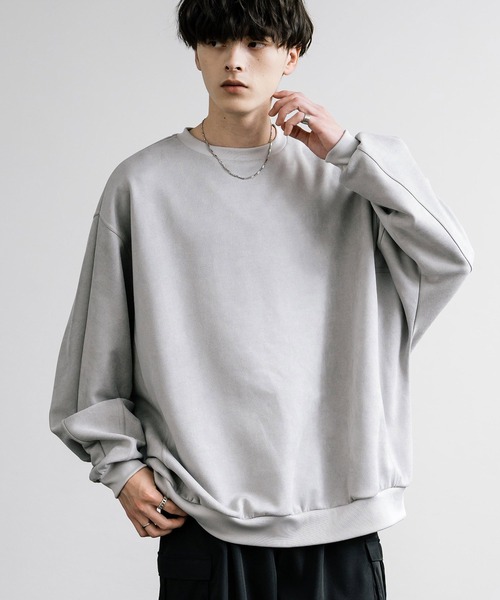 Rocky Monroe（ロッキーモンロー）の「オーバーサイズ カットスエードドルマンプルオーバー（スウェット・メンズ・ブラック/グレイッシュベージュ/チャコール/ブラウン/ライトグレー・M/L/XL）」の3枚目の写真