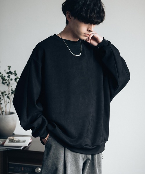 Rocky Monroe（ロッキーモンロー）の「オーバーサイズ カットスエードドルマンプルオーバー（スウェット・メンズ・ブラック/グレイッシュベージュ/チャコール/ブラウン/ライトグレー・M/L/XL）」の2枚目の写真