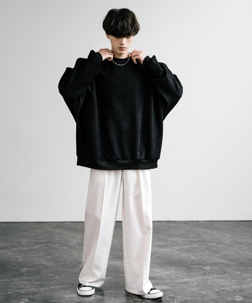 Rocky Monroe（ロッキーモンロー）の「オーバーサイズ カットスエードドルマンプルオーバー（スウェット・メンズ・ブラック/グレイッシュベージュ/チャコール/ブラウン/ライトグレー・M/L/XL）」の9枚目の写真