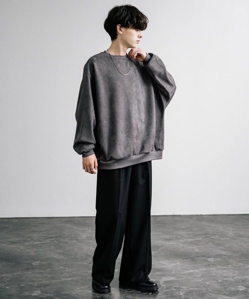 Rocky Monroe（ロッキーモンロー）の「オーバーサイズ カットスエードドルマンプルオーバー（スウェット・メンズ・ブラック/グレイッシュベージュ/チャコール/ブラウン/ライトグレー・M/L/XL）」の20枚目の写真