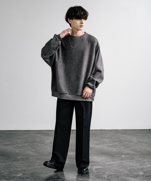 Rocky Monroe（ロッキーモンロー）の「オーバーサイズ カットスエードドルマンプルオーバー（スウェット・メンズ・ブラック/グレイッシュベージュ/チャコール/ブラウン/ライトグレー・M/L/XL）」の21枚目の写真