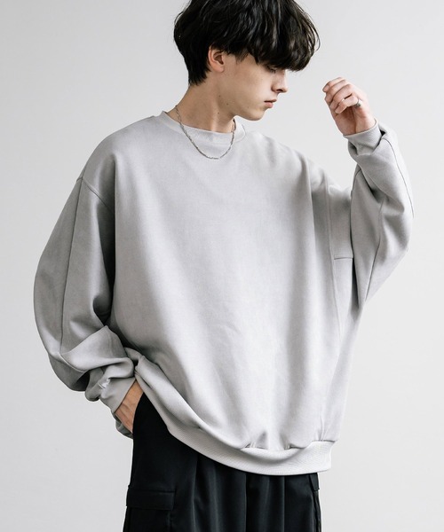 Rocky Monroe（ロッキーモンロー）の「オーバーサイズ カットスエードドルマンプルオーバー（スウェット・メンズ・ブラック/グレイッシュベージュ/チャコール/ブラウン/ライトグレー・M/L/XL）」の13枚目の写真