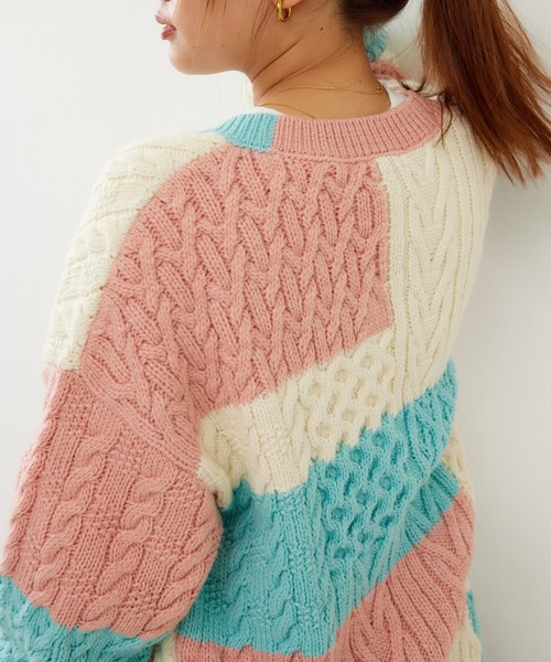 即完売】Rosy Monster ウッドボタンケーブルカーディガン