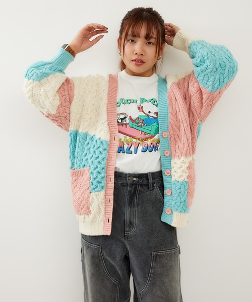 即完売】Rosy Monster ウッドボタンケーブルカーディガン