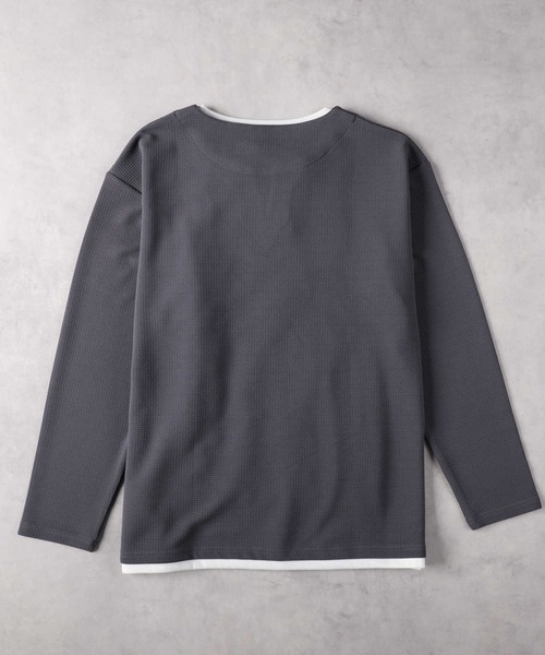 Right-on(ライトオン)の「Other(ソノタ)ワッフルジャガードフェイクレイヤード長袖Tシャツ(Tシャツ/カットソー・メンズ・オフホワイト/ブルー/ダークグレー・S/M/L/XL/XXL)」の5枚目の写真