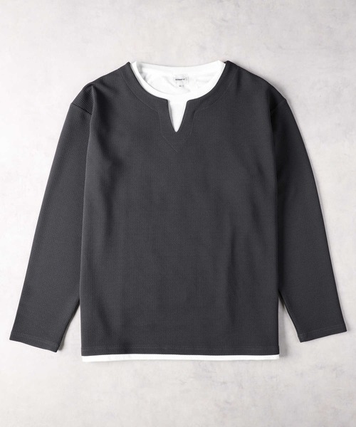 Right-on(ライトオン)の「Other(ソノタ)ワッフルジャガードフェイクレイヤード長袖Tシャツ(Tシャツ/カットソー・メンズ・オフホワイト/ブルー/ダークグレー・S/M/L/XL/XXL)」の12枚目の写真