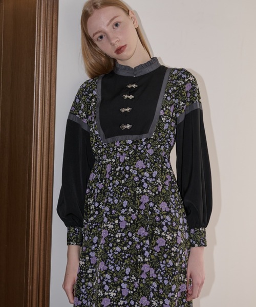 idem（イデム）の「vintage flower china onepiece/花柄チャイナOP