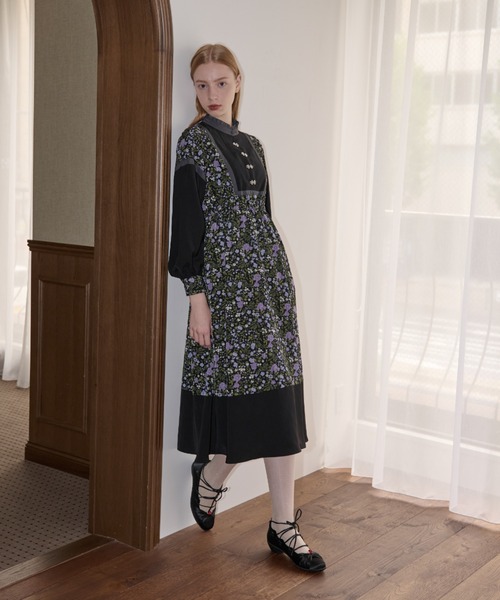 idem（イデム）の「vintage flower china onepiece/花柄チャイナOP
