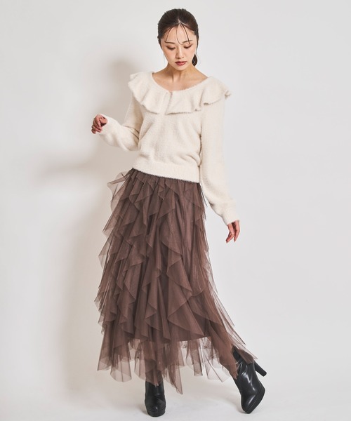 31 Sons de mode(トランテアン ソン ドゥ モード)の「ラッフルフリルカラーシャギーニット(ニット/セーター・レディース・ピンク/ブルー/オフホワイト・フリー)」の20枚目の写真