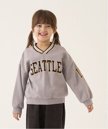 b・ROOM | 【毛玉バイバイ裏起毛裏毛】Vネックリブロゴスウェット(スウェット)