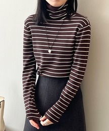Alum'（アルム）の「タートルネックボーダートップス（Tシャツ/カットソー）」