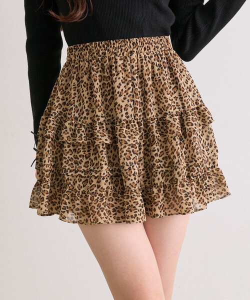 OLIVE des OLIVE（オリーブデオリーブ）の「ティアードミニフリルスカート（スカート・レディース・オフホワイト/レオパード/ホワイト系その他・FREE）」の3枚目の写真