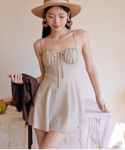 シャツ ボレロ セット 幾何柄 ビスチェ風 デザイン ワンピース レディース水着 体系カバー（水着）｜Ada.（エイダ）