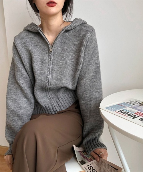 LETee(レティー)の「ニットジップパーカー(ニット/セーター・レディース・マスタード/ホワイト/ブラック/グレー/レッド・FREE)」の15枚目の写真