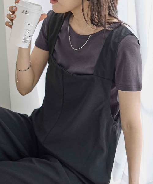 CHAN ME（チャンミ）の「ラウンドネック半袖Tシャツ（Tシャツ/カットソー・レディース・グレー/チャコールグレー/ブラック/ホワイト/ピンク/ネイビー・MEDIUM/LARGE/X-LARGE）」の3枚目の写真