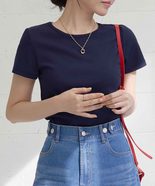 CHAN ME（チャンミ）の「ラウンドネック半袖Tシャツ（Tシャツ/カットソー・レディース・グレー/チャコールグレー/ブラック/ホワイト/ピンク/ネイビー・MEDIUM/LARGE/X-LARGE）」の22枚目の写真