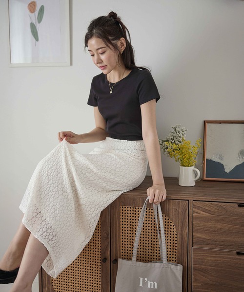 CHAN ME（チャンミ）の「ラウンドネック半袖Tシャツ（Tシャツ/カットソー・レディース・グレー/チャコールグレー/ブラック/ホワイト/ピンク/ネイビー・MEDIUM/LARGE/X-LARGE）」の13枚目の写真