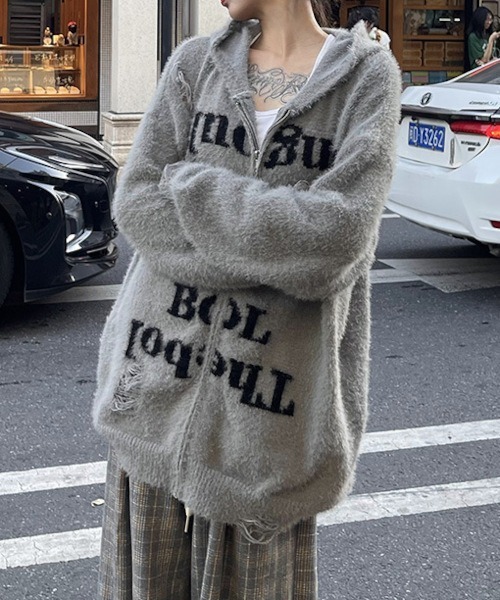 B.I.D.(ビーアイディー)の「《ダメージ加工ニットロゴジップルーズパーカー/グランジ Y2K(MA/EK92)(パーカー・メンズ・ブラック/グレー・FREE)」の17枚目の写真