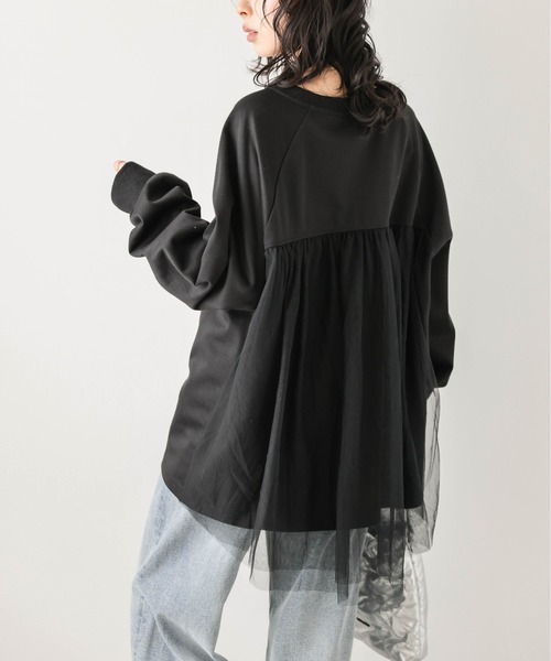 SUGAR BISKET（シュガービスケット）の「バックチュール 異素材切り替えプルオーバー（Tシャツ/カットソー・レディース・ホワイト/ブラック/グレー・フリー）」の2枚目の写真
