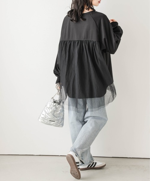 SUGAR BISKET（シュガービスケット）の「バックチュール 異素材切り替えプルオーバー（Tシャツ/カットソー・レディース・ホワイト/ブラック/グレー・フリー）」の17枚目の写真