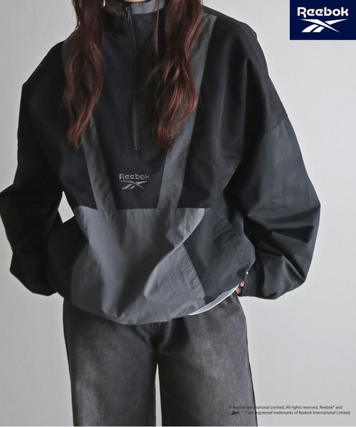 COURO（コウロ）の「【Reebok/リーボック】 別注 レトロデザインナイロンスタンドアノラック（ナイロンジャケット・レディース・ブラック/アイボリー/チャコールグレー・M/XL/L）」の11枚目の写真