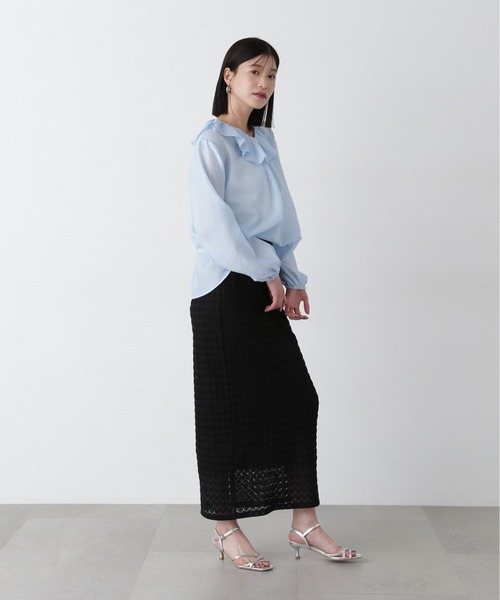 N.（N. Natural Beauty Basic）（エヌエヌナチュラルビューティーベーシック）の「レースストレートスカート（スカート・レディース・ブラック/オフホワイト・MEDIUM）」の20枚目の写真