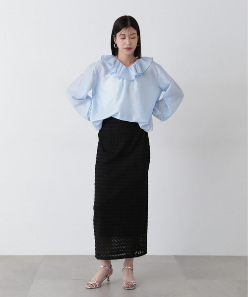 N.（N. Natural Beauty Basic）（エヌエヌナチュラルビューティーベーシック）の「レースストレートスカート（スカート・レディース・ブラック/オフホワイト・MEDIUM）」の21枚目の写真