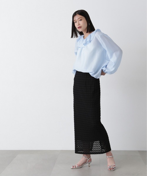 N.（N. Natural Beauty Basic）（エヌエヌナチュラルビューティーベーシック）の「レースストレートスカート（スカート・レディース・ブラック/オフホワイト・MEDIUM）」の22枚目の写真