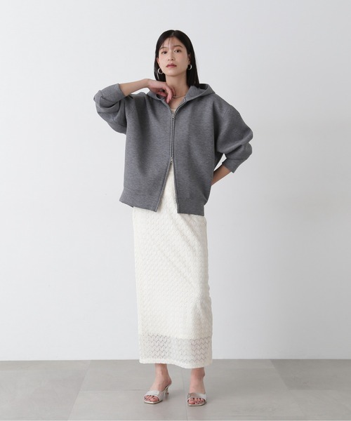 N.（N. Natural Beauty Basic）（エヌエヌナチュラルビューティーベーシック）の「レースストレートスカート（スカート・レディース・ブラック/オフホワイト・MEDIUM）」の6枚目の写真
