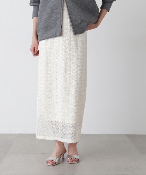 N.（N. Natural Beauty Basic）（エヌエヌナチュラルビューティーベーシック）の「レースストレートスカート（スカート・レディース・ブラック/オフホワイト・MEDIUM）」の8枚目の写真