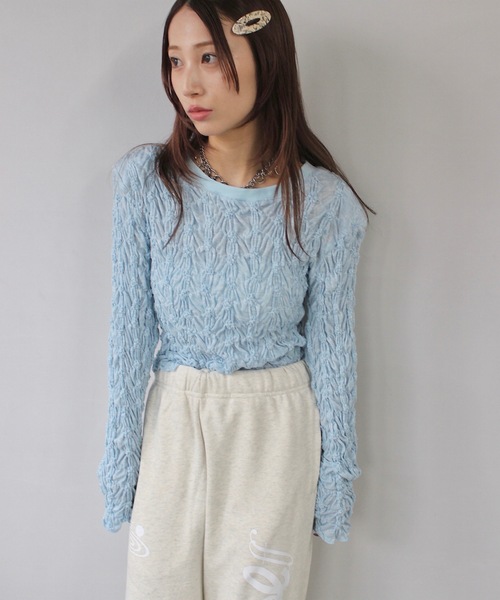 SANSeLF（サンセルフ）の「くしゅくしゅトップス【SANSeLF】 sanw25s021（その他トップス・レディース・ブラック/ライトブルー・FREE）」の9枚目の写真