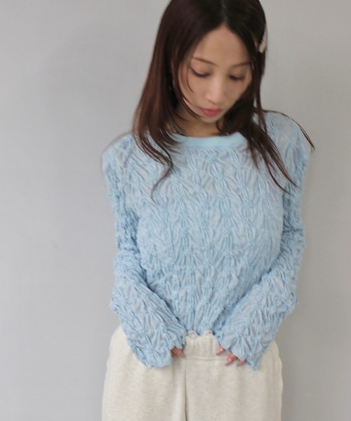 SANSeLF（サンセルフ）の「くしゅくしゅトップス【SANSeLF】 sanw25s021（その他トップス・レディース・ブラック/ライトブルー・FREE）」の11枚目の写真