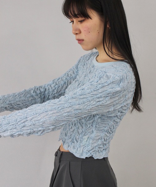 SANSeLF（サンセルフ）の「くしゅくしゅトップス【SANSeLF】 sanw25s021（その他トップス・レディース・ブラック/ライトブルー・FREE）」の14枚目の写真