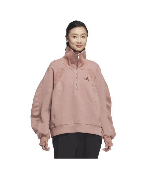 adidas(アディダス)の「アディダス adidas Lux AC スペーサー ハーフジップ スウェットシャツ(スウェット・レディース・スモークピンク/ブラック/ホワイト・M/L)」の3枚目の写真