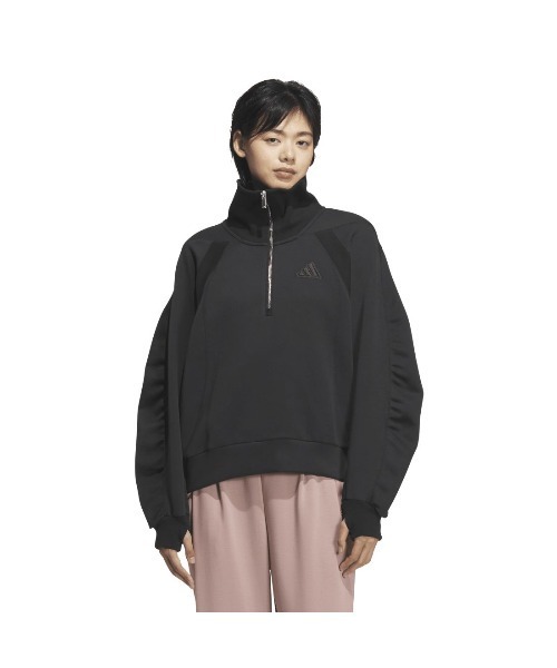 adidas(アディダス)の「アディダス adidas Lux AC スペーサー ハーフジップ スウェットシャツ(スウェット・レディース・スモークピンク/ブラック/ホワイト・M/L)」の2枚目の写真