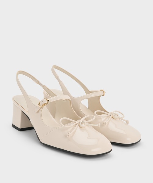 ボウクリスタルパール スリングバックメリージェーンパンプス CHARLES ＆ KEITH パンプス ボウクリスタルパール スリング