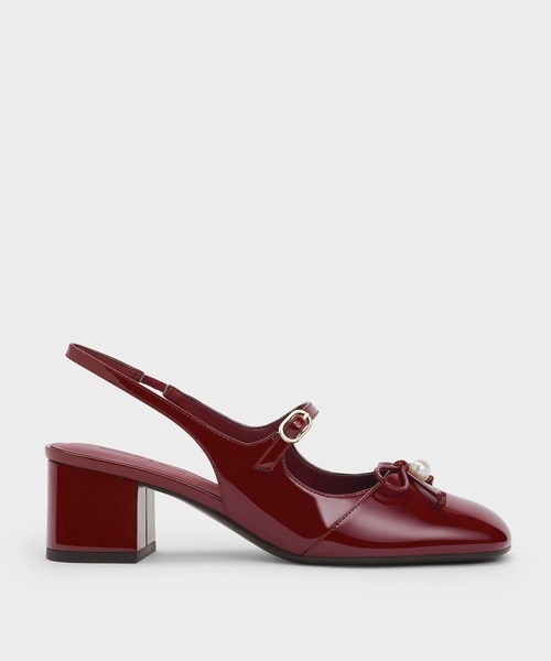 ボウクリスタルパール スリングバックメリージェーンパンプス CHARLES ＆ KEITH パンプス ボウクリスタルパール スリング