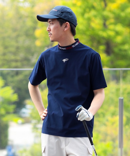 美品】BEAMS GOLF 半袖モックネックシャツM ネイビー