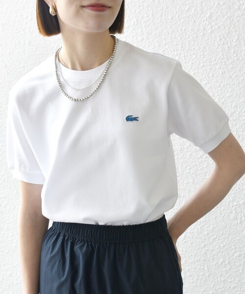 LACOSTE(ラコステ)の「【SHIPS any別注】LACOSTE:〈洗濯機可能〉PIQUE クルーネック Tシャツ 26SS(Tシャツ/カットソー・レディース・ライトグリーン/ホワイト/ネイビー/ベージュ・ONE SIZE)」の2枚目の写真