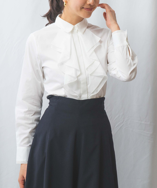 NARACAMICIE(ナラカミーチェ)の「【NARACAMICIE】衿フリルブロード長袖シャツ(シャツ/ブラウス・レディース・ネイビー/ホワイト・XL/M/S/L)」の6枚目の写真