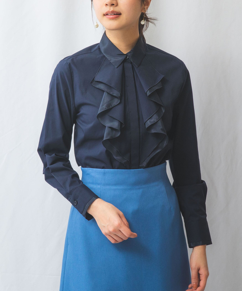 NARACAMICIE(ナラカミーチェ)の「【NARACAMICIE】衿フリルブロード長袖シャツ(シャツ/ブラウス・レディース・ネイビー/ホワイト・XL/M/S/L)」の8枚目の写真