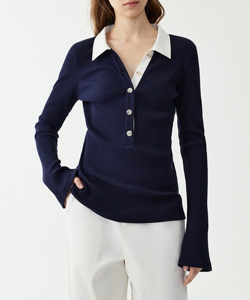 襟付きヘンリーネック リブニットトップス FC25S063【Fano Studios