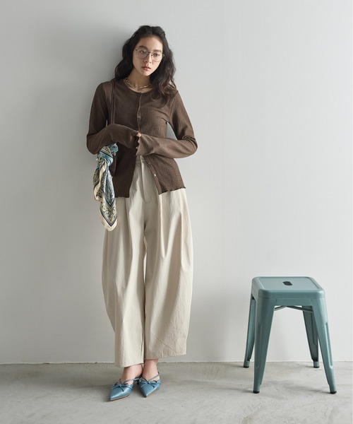 THE YOn(ザヨン)の「2WAYリップルジャガードサマーカーディガン(Tシャツ/カットソー・レディース・アイボリー/ライム/ブラウン/ミント・FREE)」の5枚目の写真