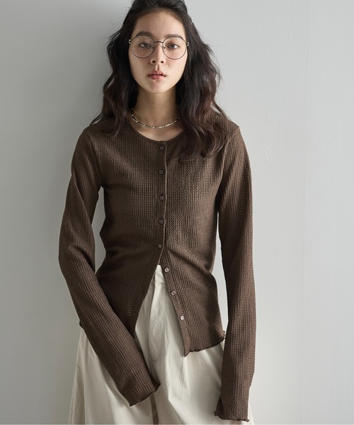 THE YOn(ザヨン)の「2WAYリップルジャガードサマーカーディガン(Tシャツ/カットソー・レディース・アイボリー/ライム/ブラウン/ミント・FREE)」の12枚目の写真